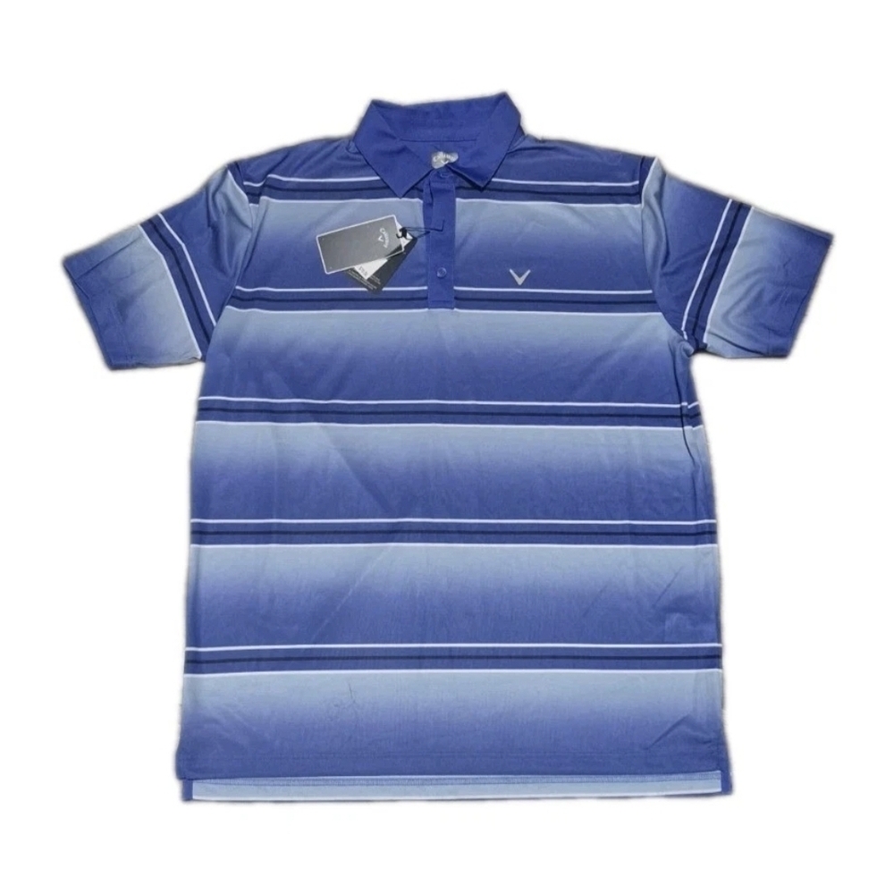 Callaway Polo Shirt Mens Blue Striped Opti-Dri Golf Short Sleeve Large NWT L